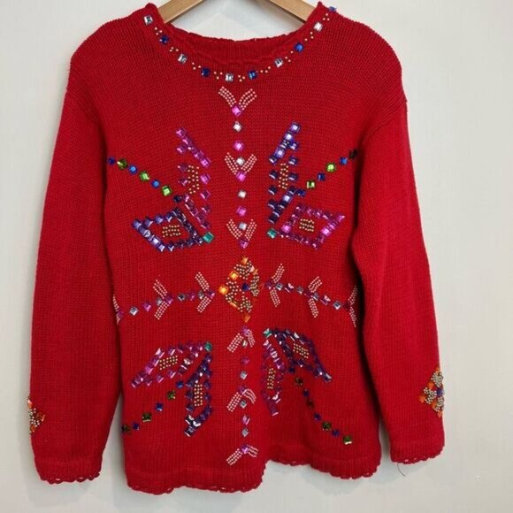 Vintage Joule Vintage Jeweled Sweater Women's Size M / L Bedazzled Christmas Red - Picture 15 of 15